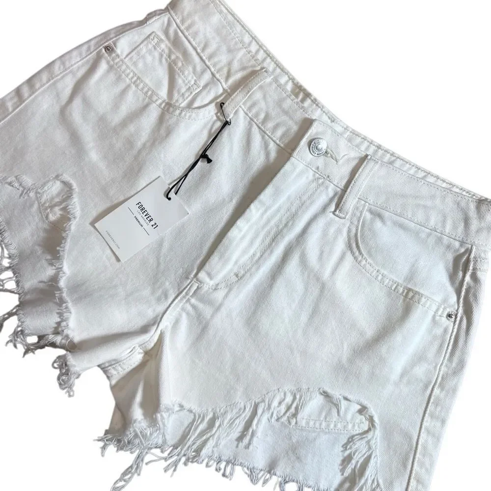 Forever 21 White Distressed high waist cut off Jean Shorts Size 27